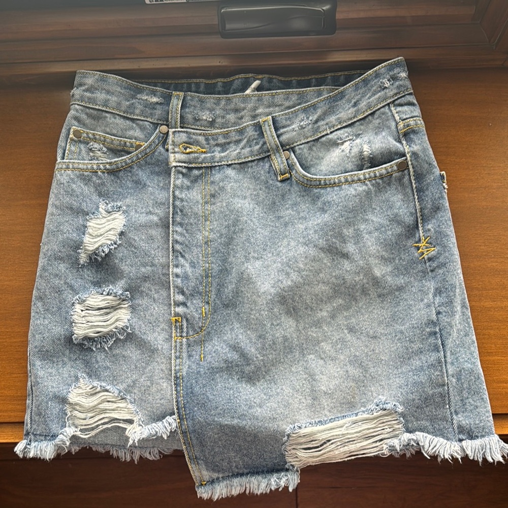 Distressed Denim Skirt